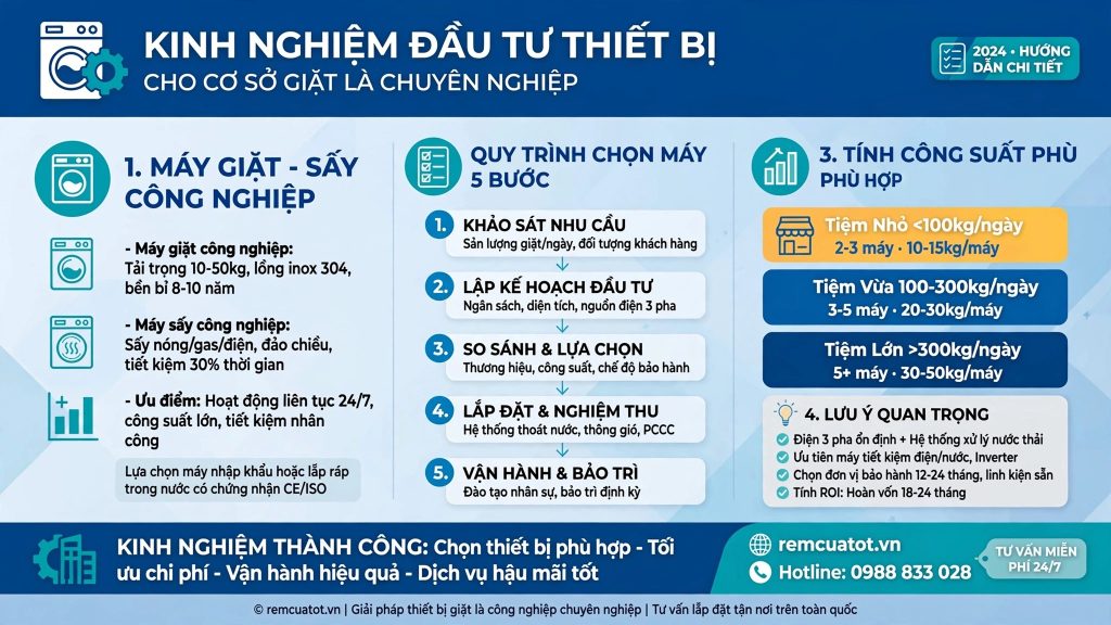 Kinh nghiệm đầu tư thiết bị cho cơ sở giặt là chuyên nghiệp